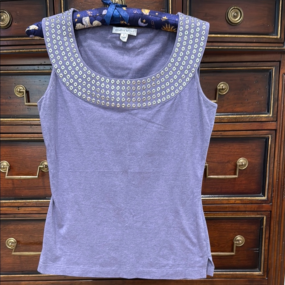 St. John Sport by Marie Gray Purple Embellished Fitted Tank Top